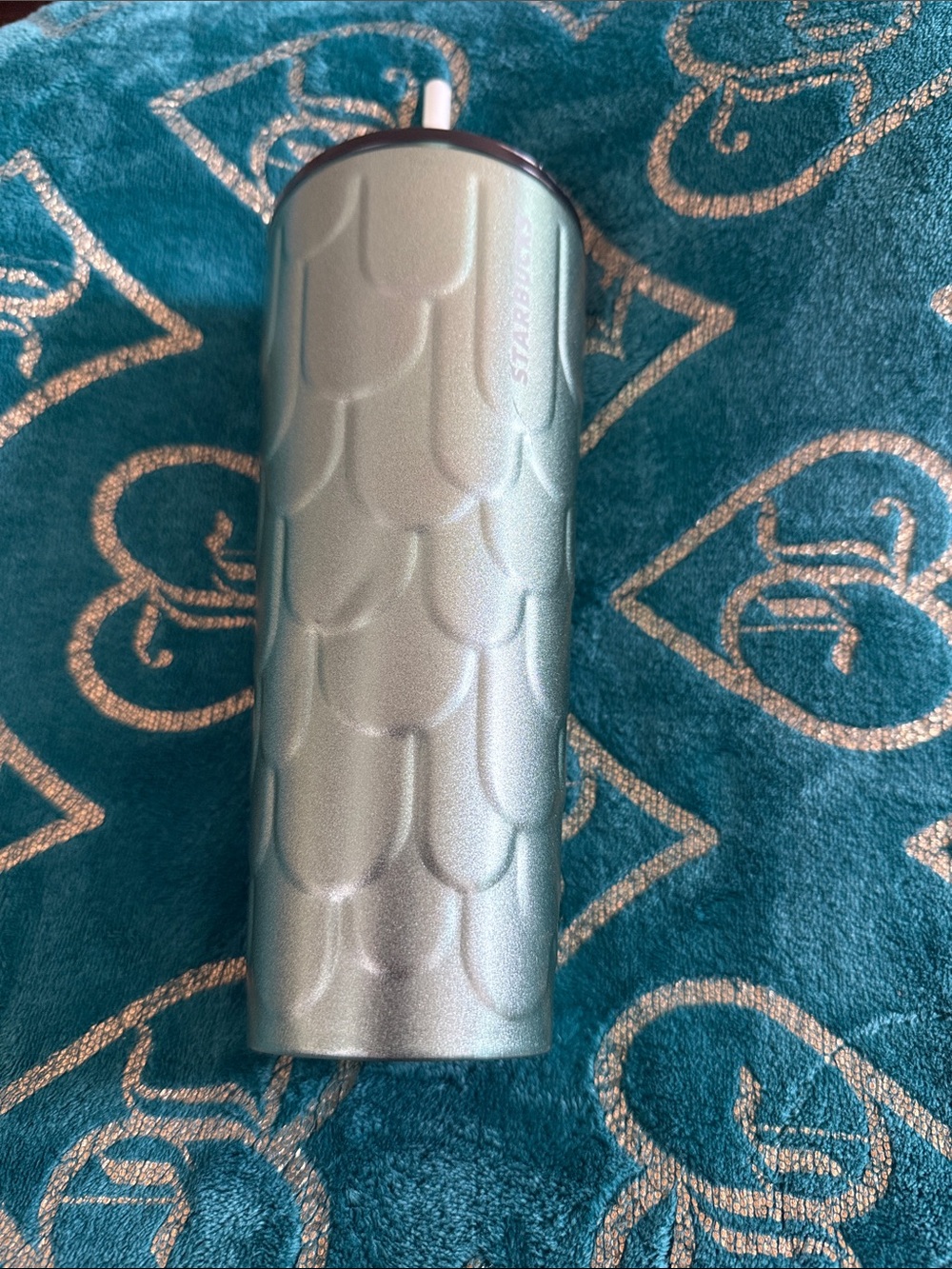 Starbucks Metallic Teal Mermaid-Scale Tumbler with Straw 22 oz